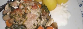 Skinkeschnitzel på spinatbund